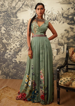 Kalista-Sage Green Printed Jumpsuit-INDIASPOPUP.COM