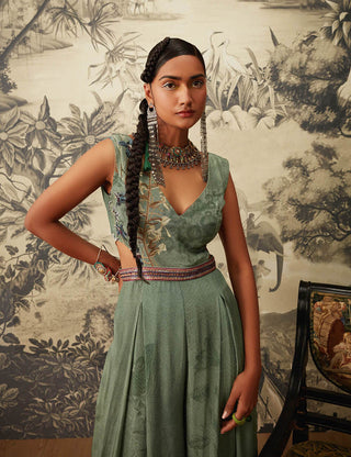 Kalista-Sage Green Printed Jumpsuit-INDIASPOPUP.COM