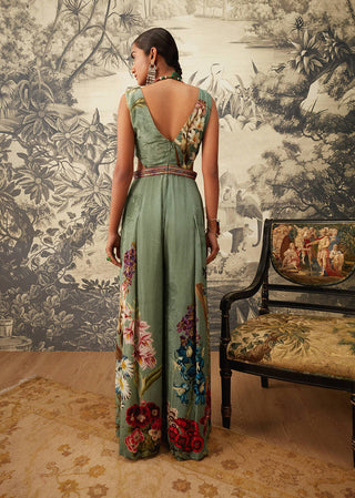 Kalista-Sage Green Printed Jumpsuit-INDIASPOPUP.COM