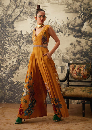 Kalista-Mustard Printed Jumpsuit-INDIASPOPUP.COM