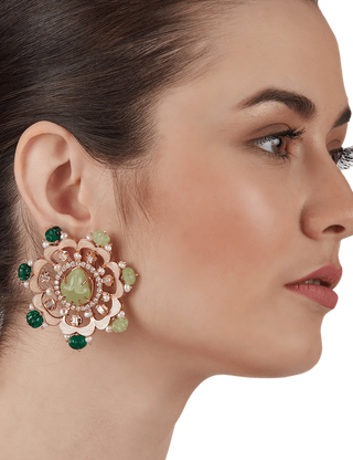 Outhouse-Fluora Eternite Emerald Ear Studs-INDIASPOPUP.COM