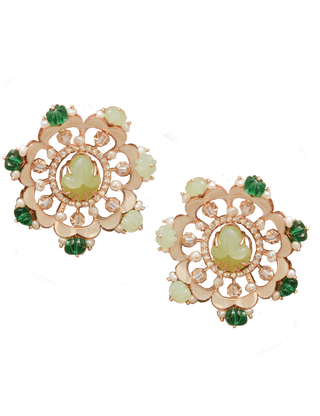 Outhouse-Fluora Eternite Emerald Ear Studs-INDIASPOPUP.COM