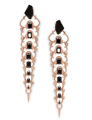 Outhouse-Cascading Black Long Earrings-INDIASPOPUP.COM