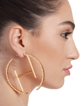Outhouse-O.H Monogram Hoop Earrings-INDIASPOPUP.COM