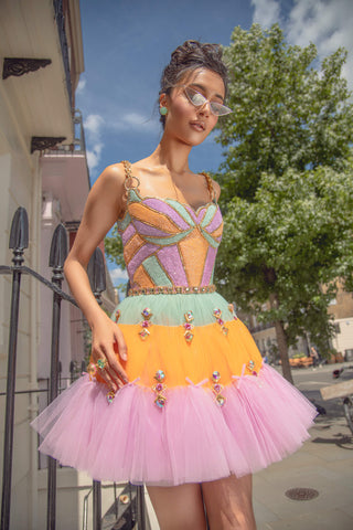 Papa Don'T Preach By Shubhika-Multicolor Corset Babydoll Dress-INDIASPOPUP.COM