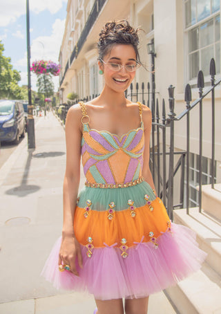 Papa Don'T Preach By Shubhika-Multicolor Corset Babydoll Dress-INDIASPOPUP.COM