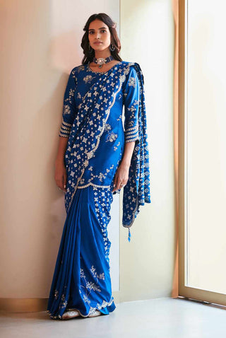 Blue Jade Leher Embroidered Saree Set