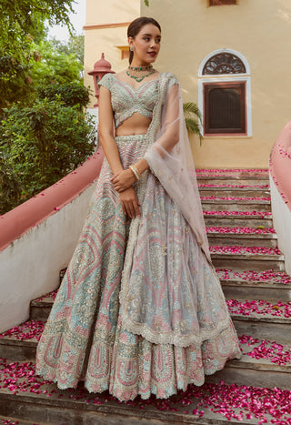 Osaa By Adarsh-Sea Green Organza Lehenga Set-INDIASPOPUP.COM