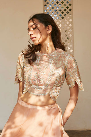 Osaa By Adarsh-Rose Pink Embroidered Crop Top And Skirt-INDIASPOPUP.COM