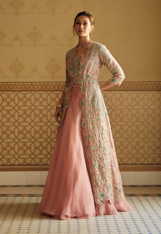 Osaa By Adarsh-Soft Berry Handcrafted Jacket Skirt Set-INDIASPOPUP.COM
