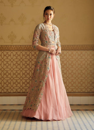 Osaa By Adarsh-Soft Berry Handcrafted Jacket Skirt Set-INDIASPOPUP.COM