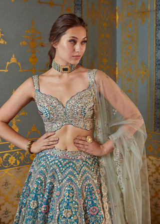 Osaa By Adarsh-Pine Green Hand Embroidered Lehenga Set-INDIASPOPUP.COM