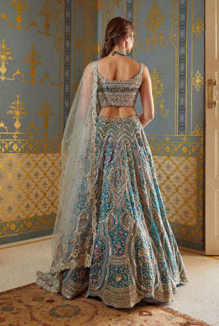 Osaa By Adarsh-Pine Green Hand Embroidered Lehenga Set-INDIASPOPUP.COM