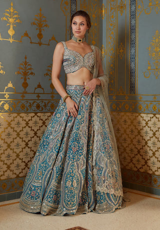 Osaa By Adarsh-Pine Green Hand Embroidered Lehenga Set-INDIASPOPUP.COM