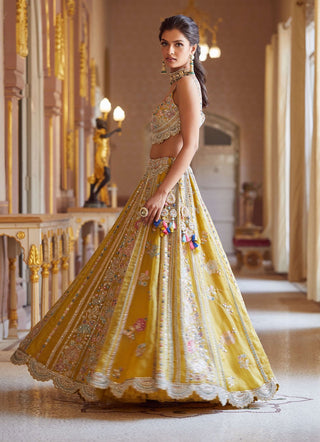Osaa By Adarsh-Honey Gold Embroidered Organza Lehenga Set-INDIASPOPUP.COM