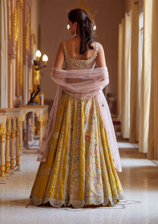 Osaa By Adarsh-Honey Gold Embroidered Organza Lehenga Set-INDIASPOPUP.COM