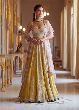 Osaa By Adarsh-Honey Gold Embroidered Organza Lehenga Set-INDIASPOPUP.COM