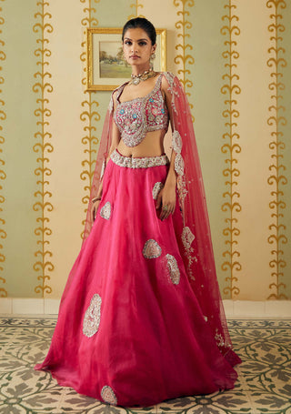 Osaa By Adarsh-Scarlet Organza Lehenga Set-INDIASPOPUP.COM