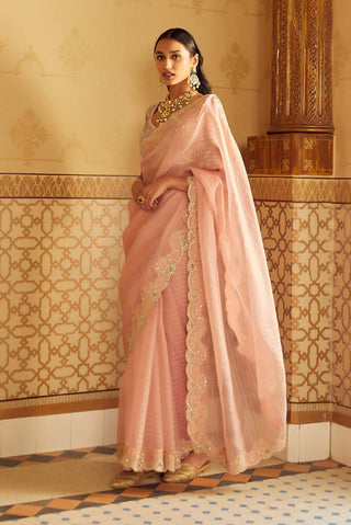 Osaa By Adarsh-Soft Berry Hand Embroidered Saree With Blouse-INDIASPOPUP.COM