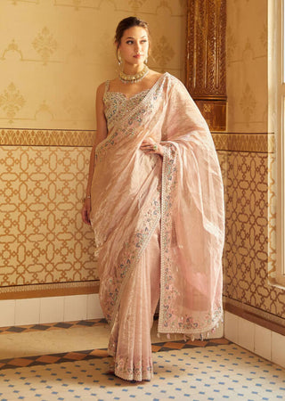 Osaa By Adarsh-Soft Berry Hand Embroidered Saree With Blouse-INDIASPOPUP.COM