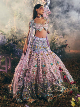 Papa Don'T Preach By Shubhika-Lilac Butterfly Embroidered Lehenga Set-INDIASPOPUP.COM