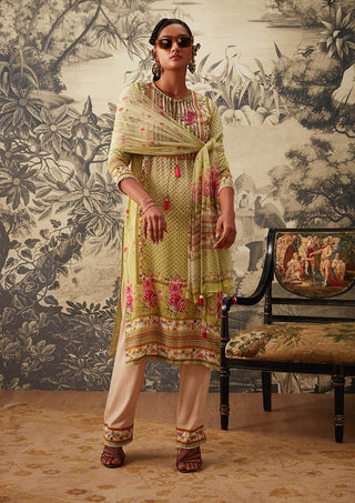 Kalista-Lime Green Straight Kurta Set-INDIASPOPUP.COM