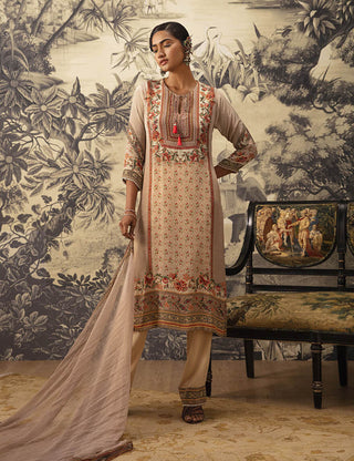 Kalista-Beige Straight Kurta Set-INDIASPOPUP.COM