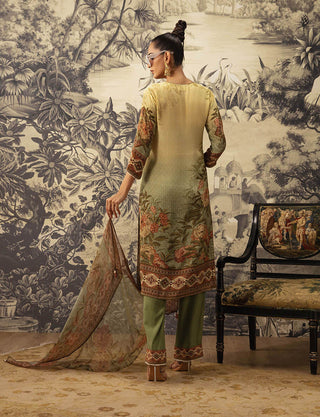 Kalista-Olive Green Straight Kurta Set-INDIASPOPUP.COM