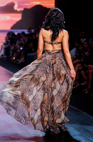 Nikita Mhaisalkar-Natural Python Print Maxi With High Slit-INDIASPOPUP.COM