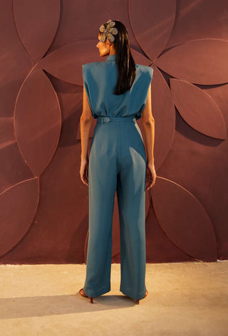Parul And Preyanka-Teal Embroidered Shirt And Pant-INDIASPOPUP.COM