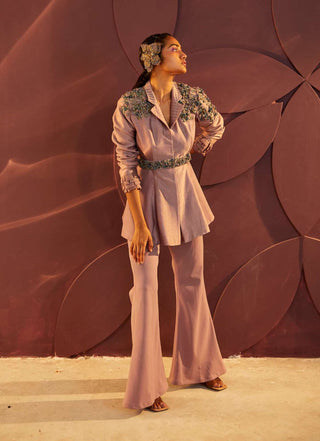 Parul And Preyanka-Lilac Embroidered Peplum Jacket And Pant Set-INDIASPOPUP.COM