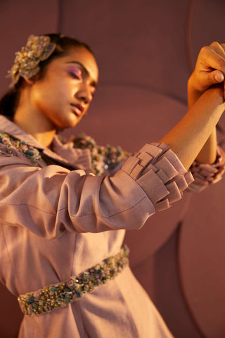 Parul And Preyanka-Lilac Embroidered Peplum Jacket And Pant Set-INDIASPOPUP.COM