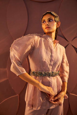 Parul And Preyanka-Lilac Shirt And Flared Pant Set-INDIASPOPUP.COM