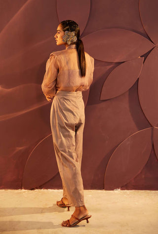 Parul And Preyanka-Dusty Rose Organza Shirt And Pant Set-INDIASPOPUP.COM