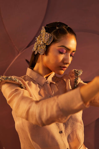 Parul And Preyanka-Rosewood Embroidered Shirt And Flared Pant Set-INDIASPOPUP.COM