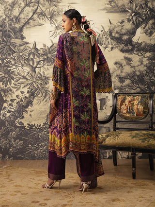 Kalista-Purple A-Line Printed Kurta Set-INDIASPOPUP.COM