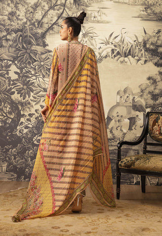 Kalista-Beige A-Line Printed Kurta Set-INDIASPOPUP.COM