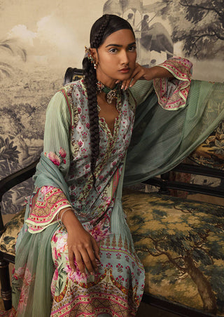 Kalista-Powder Blue A-Line Kurta Set-INDIASPOPUP.COM