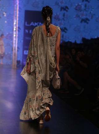 Payal Singhal-Mint & Blue Printed Saree Set-INDIASPOPUP.COM