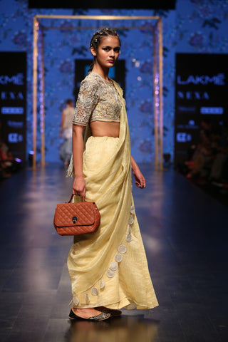 Payal Singhal-Pale Yellow Embroidered Saree Set-INDIASPOPUP.COM