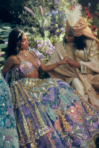 Papa Don'T Preach By Shubhika-Purple Forest Embroidered Lehenga Set-INDIASPOPUP.COM