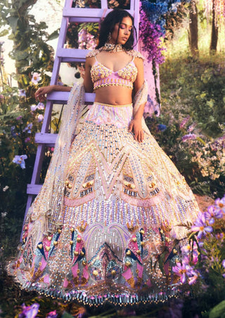 Papa Don'T Preach By Shubhika-Ivory Lilac Embroidered Lehenga Set-INDIASPOPUP.COM