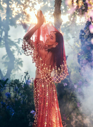 Papa Don'T Preach By Shubhika-Fiery Red Fishcut Lehenga Set-INDIASPOPUP.COM