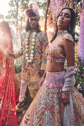 Papa Don'T Preach By Shubhika-Ivory Lilac Embroidered Lehenga Set-INDIASPOPUP.COM