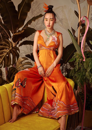 Payal And Zinal-Orange Silk Jumpsuit-INDIASPOPUP.COM