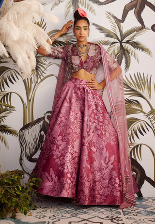 Payal And Zinal-Wine Embroidered Lehenga Set-INDIASPOPUP.COM