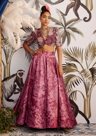 Payal And Zinal-Wine Embroidered Lehenga Set-INDIASPOPUP.COM