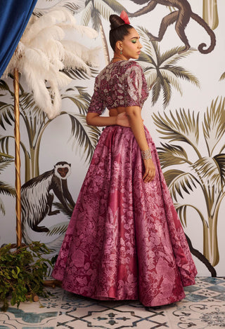 Payal And Zinal-Wine Embroidered Lehenga Set-INDIASPOPUP.COM