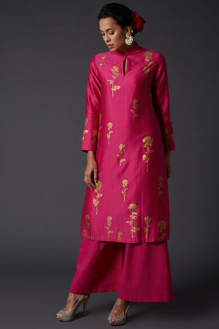 Balance By Rohit Bal-Fuchsia Block Printed Kurta With Palazzo-INDIASPOPUP.COM
