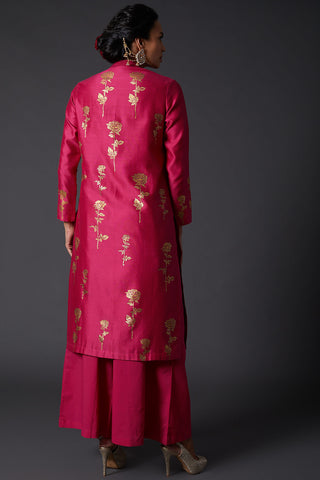 Balance By Rohit Bal-Fuchsia Block Printed Kurta With Palazzo-INDIASPOPUP.COM